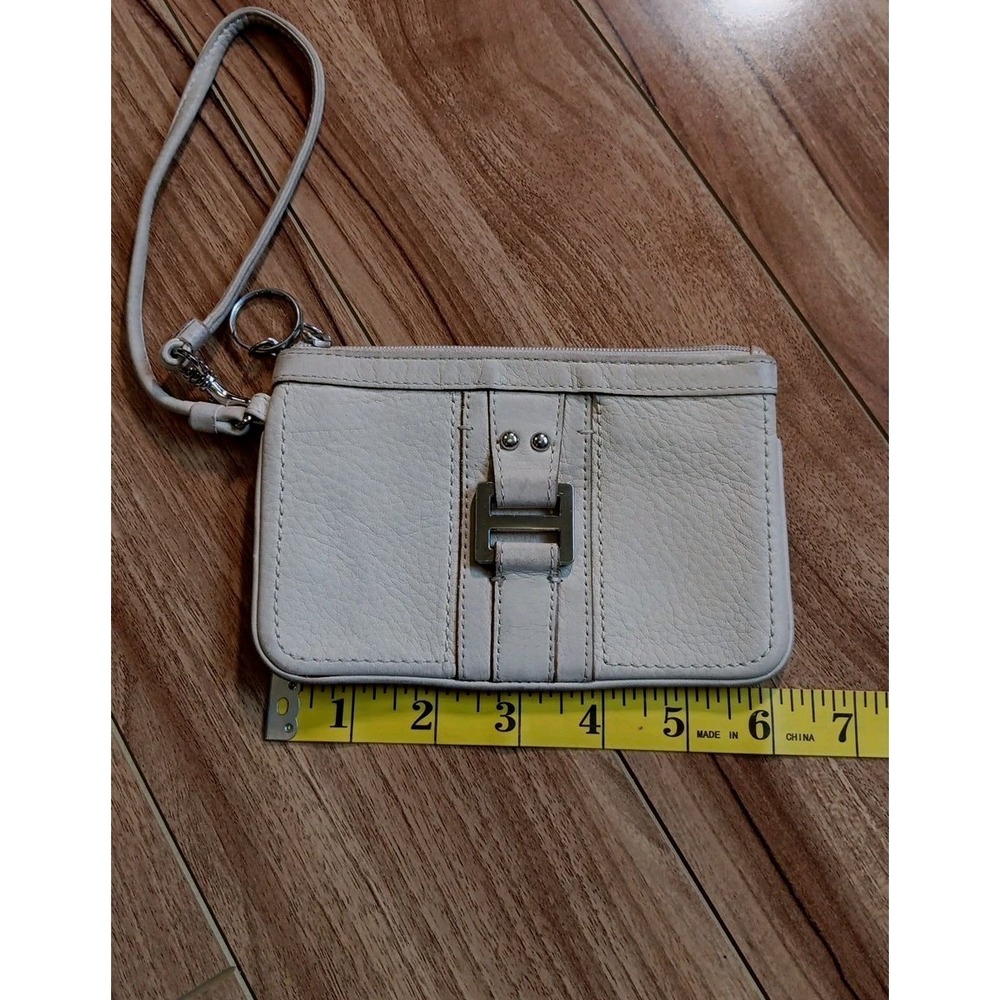 VTG Fossil pebbled leather coin purse beige wristlet vintage